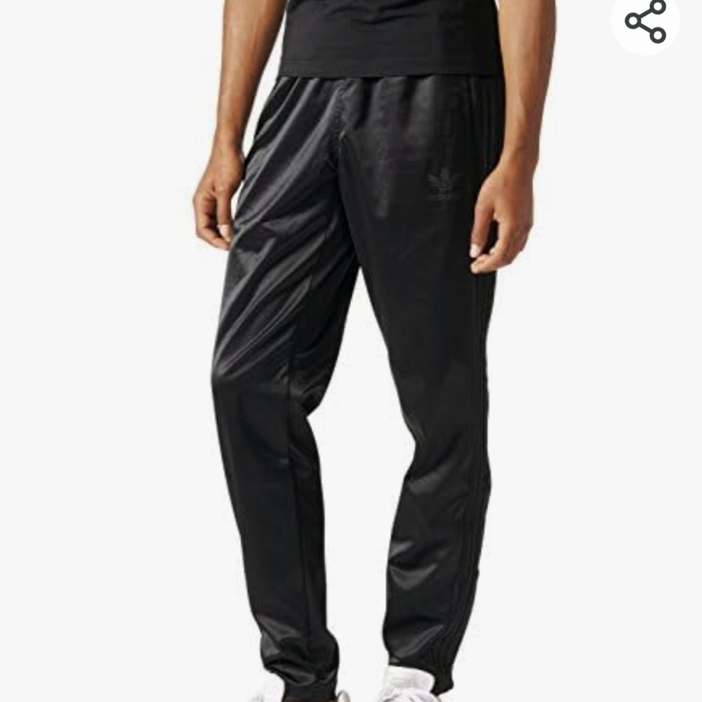 Adidas 3 stripe black Tricot track pants, mens Size Large